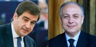 Raffaele Fitto, copresidente del gruppo Ecr-Fratelli d'Italia al Parlamento europeo e Raffaele Stancanelli, eurodeputato di Fratelli d'Italia-Ecr.