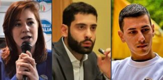 Chiara La Porta e Fabio Roscani, rispettivamente Vicepresidente e Presidente di Gioventù Nazionale e Anthony la Mantia, Presidente di Azione Studentesca.